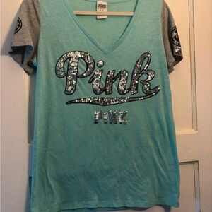 PINK Victoria's Secret Kids Sequin Tee - Aqua and Gray